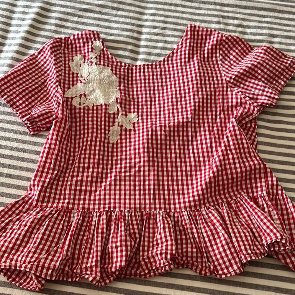 Red gingham open bows back top